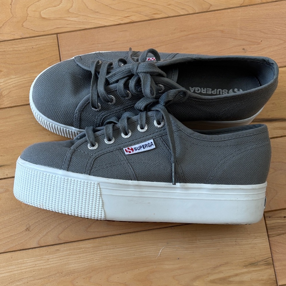 Superga Gray Canvas Platform Sneakers